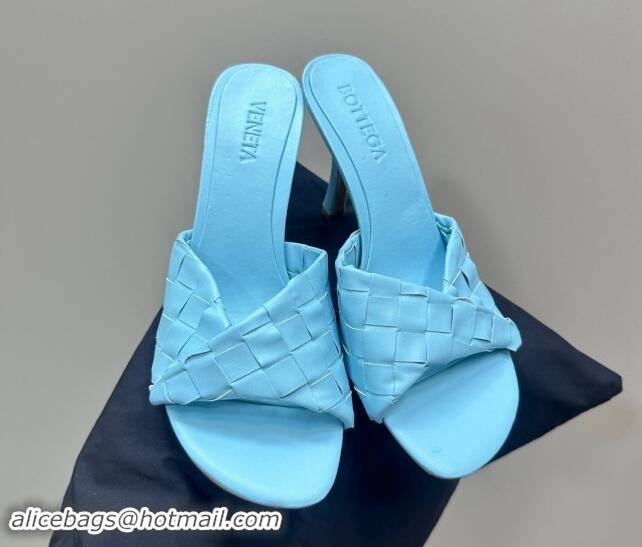 Lower Price Bottega Veneta Blink Heel Slide Sandals 9.5cm in Intrecciato Leather Light Blue 629036