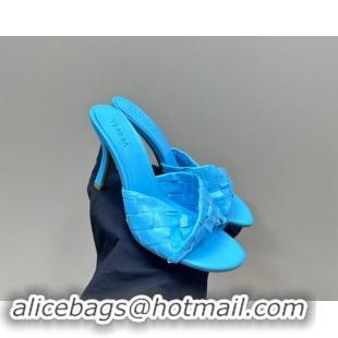 Unique Discount Bottega Veneta Blink Heel Slide Sandals 9.5cm in Intrecciato Leather Blue 629037