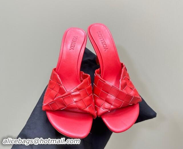 Luxury Discount Bottega Veneta Blink Heel Slide Sandals 9.5cm in Intrecciato Leather Red 629038