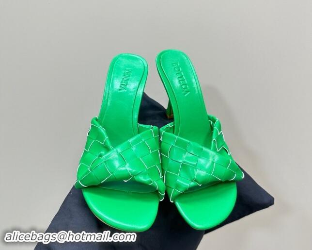 Luxury Bottega Veneta Blink Heel Slide Sandals 9.5cm in Intrecciato Leather Green 629039