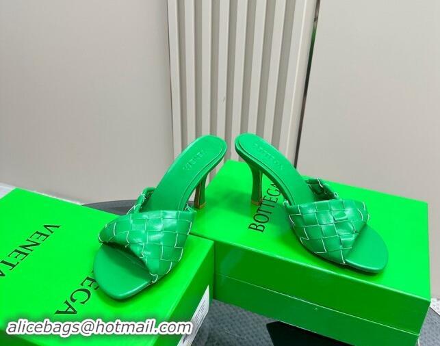 Luxury Bottega Veneta Blink Heel Slide Sandals 9.5cm in Intrecciato Leather Green 629039