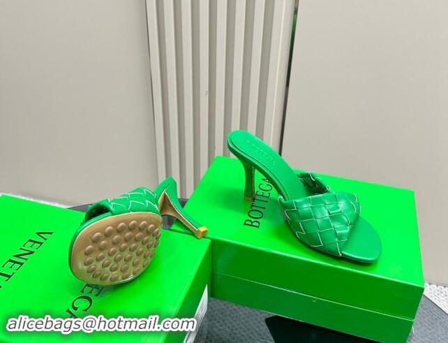 Luxury Bottega Veneta Blink Heel Slide Sandals 9.5cm in Intrecciato Leather Green 629039