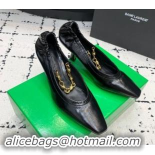 Unique Style Bottega Veneta Sharp Chain Pumps 6cm in Shiny Crinkled leather Black 719065