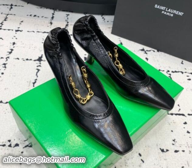 Unique Style Bottega Veneta Sharp Chain Pumps 6cm in Shiny Crinkled leather Black 719065