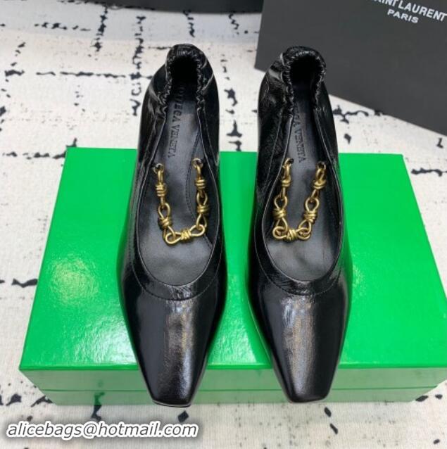 Unique Style Bottega Veneta Sharp Chain Pumps 6cm in Shiny Crinkled leather Black 719065