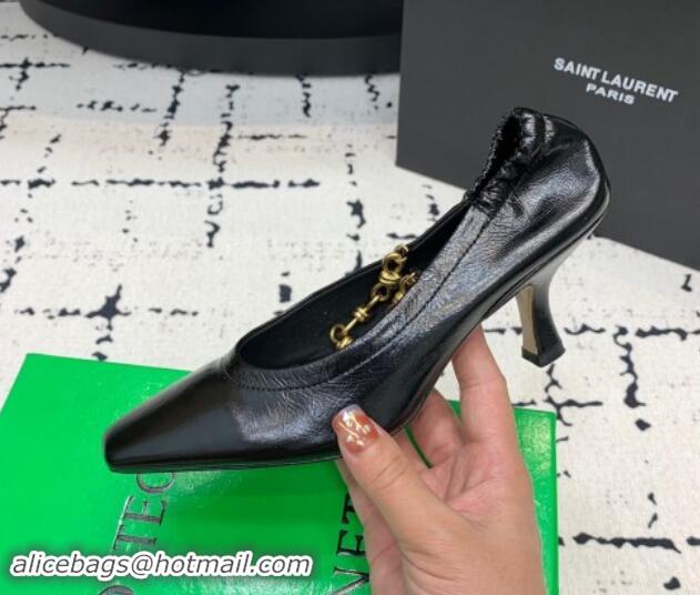 Unique Style Bottega Veneta Sharp Chain Pumps 6cm in Shiny Crinkled leather Black 719065