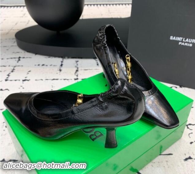 Unique Style Bottega Veneta Sharp Chain Pumps 6cm in Shiny Crinkled leather Black 719065