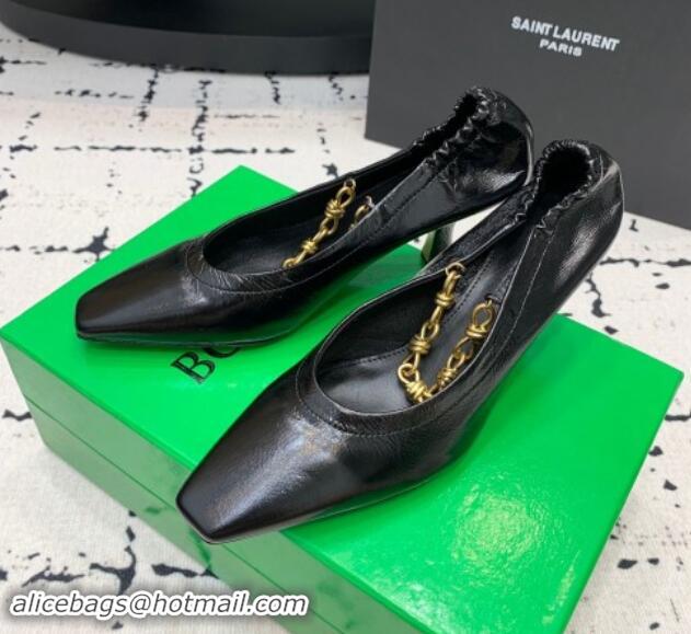 Unique Style Bottega Veneta Sharp Chain Pumps 6cm in Shiny Crinkled leather Black 719065