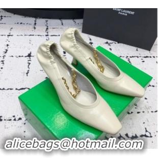 Good Product Bottega Veneta Sharp Chain Pumps 6cm in Shiny Crinkled leather Sea Salt White 719066