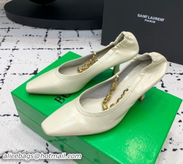 Good Product Bottega Veneta Sharp Chain Pumps 6cm in Shiny Crinkled leather Sea Salt White 719066