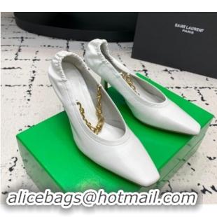 Classic Hot Bottega Veneta Sharp Chain Pumps 6cm in Shiny Crinkled leather White 719067