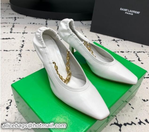 Classic Hot Bottega Veneta Sharp Chain Pumps 6cm in Shiny Crinkled leather White 719067