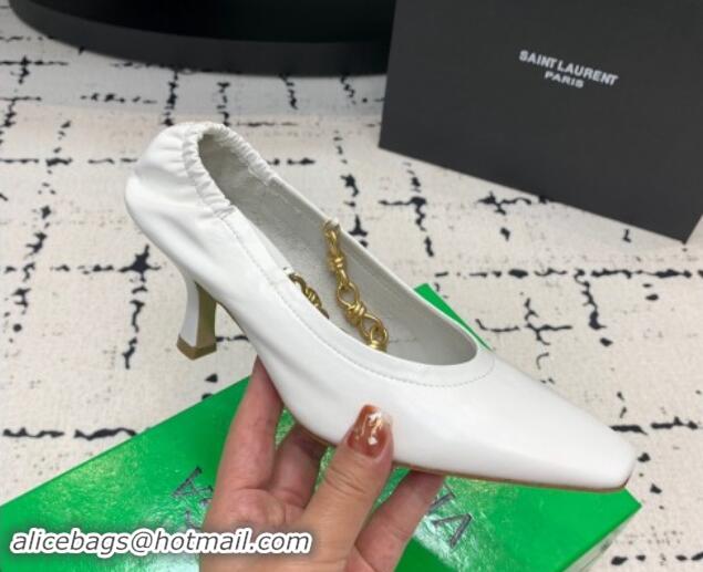 Classic Hot Bottega Veneta Sharp Chain Pumps 6cm in Shiny Crinkled leather White 719067