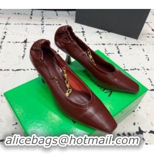 Luxurious Bottega Veneta Sharp Chain Pumps 6cm in Shiny Crinkled leather Dark Burgundy 0719068