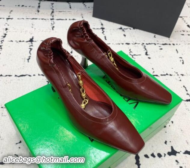 Luxurious Bottega Veneta Sharp Chain Pumps 6cm in Shiny Crinkled leather Dark Burgundy 0719068