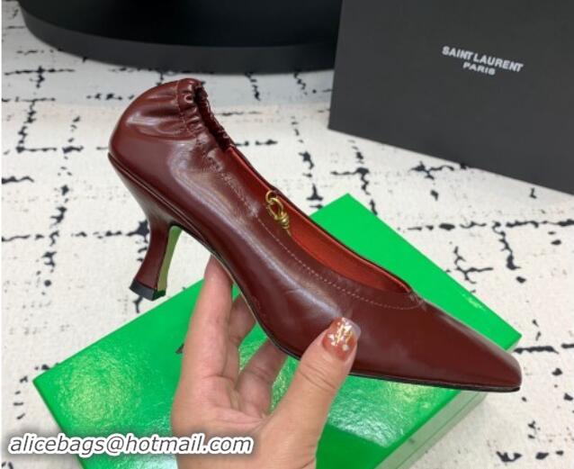 Luxurious Bottega Veneta Sharp Chain Pumps 6cm in Shiny Crinkled leather Dark Burgundy 0719068