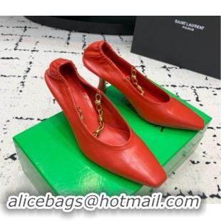 Shop Cheap Bottega Veneta Sharp Chain Pumps 6cm in Shiny Crinkled leather Red 719069