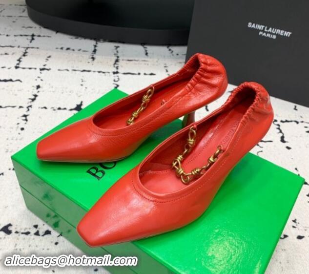 Shop Cheap Bottega Veneta Sharp Chain Pumps 6cm in Shiny Crinkled leather Red 719069