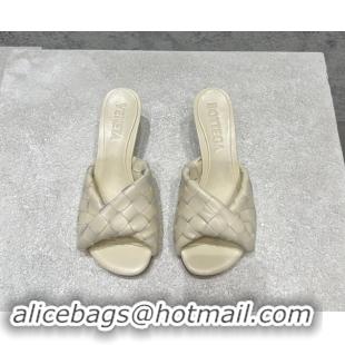 Good Quality Bottega Veneta Blink Heel Slide Sandals 4.5cm in Intrecciato Leather Sea Salt White 719071