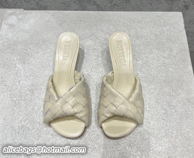 Good Quality Bottega Veneta Blink Heel Slide Sandals 4.5cm in Intrecciato Leather Sea Salt White 719071