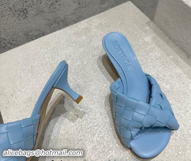 Good Looking Bottega Veneta Blink Heel Slide Sandals 4.5cm in Intrecciato Leather Light Blue 719072