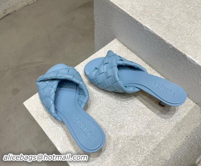 Good Looking Bottega Veneta Blink Heel Slide Sandals 4.5cm in Intrecciato Leather Light Blue 719072