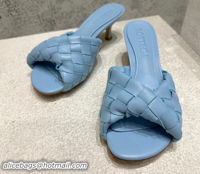 Good Looking Bottega Veneta Blink Heel Slide Sandals 4.5cm in Intrecciato Leather Light Blue 719072