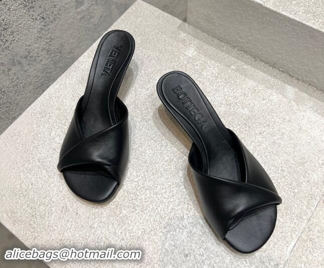 AAAAA Bottega Veneta Blink Heel Slide Sandals 4.5cm in Shiny Lambskin Black 719073