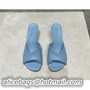 Stylish Bottega Veneta Blink Heel Slide Sandals 4.5cm in Shiny Lambskin Light Blue 719075