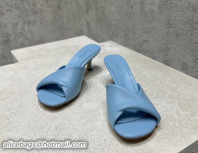 Stylish Bottega Veneta Blink Heel Slide Sandals 4.5cm in Shiny Lambskin Light Blue 719075