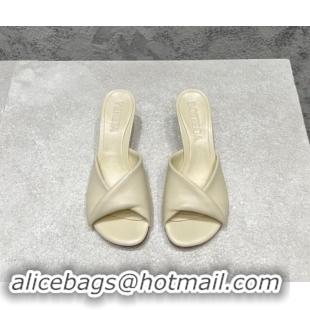 Duplicate Bottega Veneta Blink Heel Slide Sandals 4.5cm in Shiny Lambskin Sea Salt White 719074