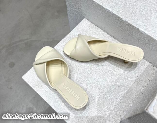 Duplicate Bottega Veneta Blink Heel Slide Sandals 4.5cm in Shiny Lambskin Sea Salt White 719074