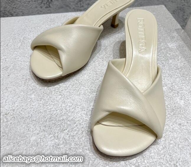 Duplicate Bottega Veneta Blink Heel Slide Sandals 4.5cm in Shiny Lambskin Sea Salt White 719074