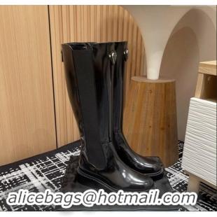 ​Top Grade Prada Brushed Leather High Boots with Front Logo PR101101 Black 2024