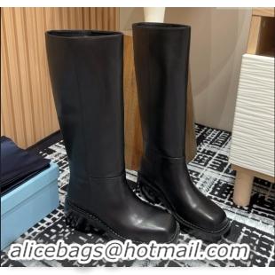 ​Fashion Discount Prada Leather High Boots 1W746N Black 2024