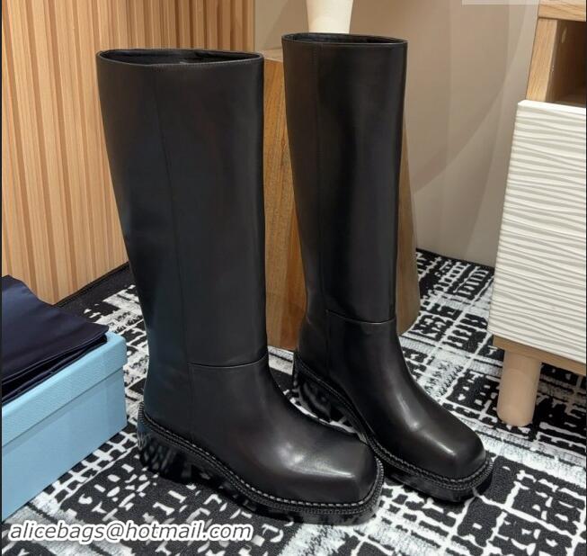 ​Fashion Discount Prada Leather High Boots 1W746N Black 2024