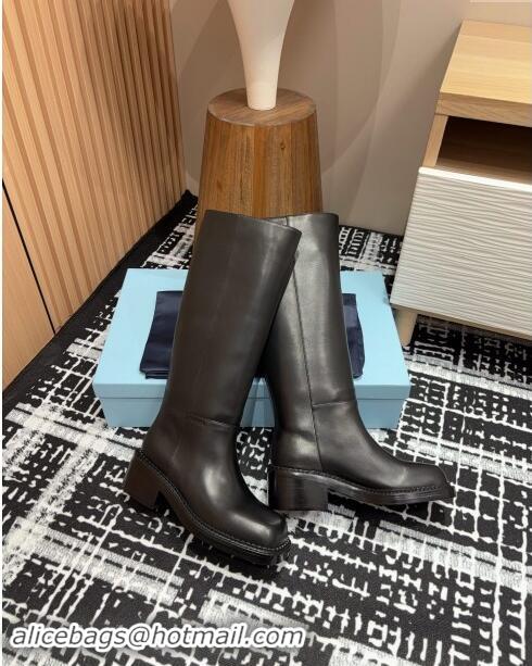 ​Fashion Discount Prada Leather High Boots 1W746N Black 2024