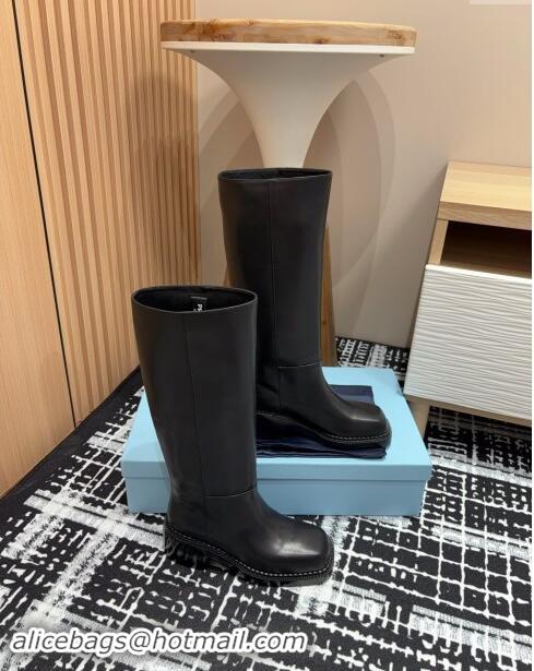 ​Fashion Discount Prada Leather High Boots 1W746N Black 2024