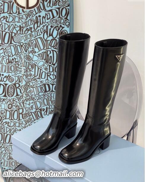 ​Luxury Discount Prada Brushed Leather High Boots P102902 Black 2024