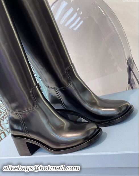 ​Luxury Discount Prada Brushed Leather High Boots P102902 Black 2024