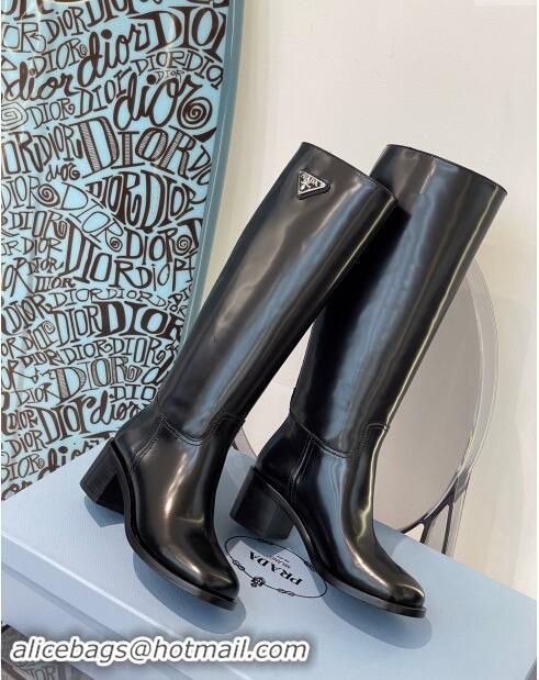 ​Luxury Discount Prada Brushed Leather High Boots P102902 Black 2024