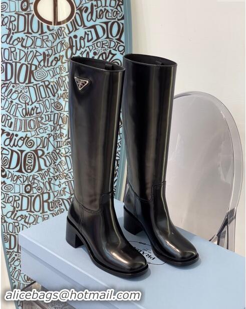 ​Luxury Discount Prada Brushed Leather High Boots P102902 Black 2024