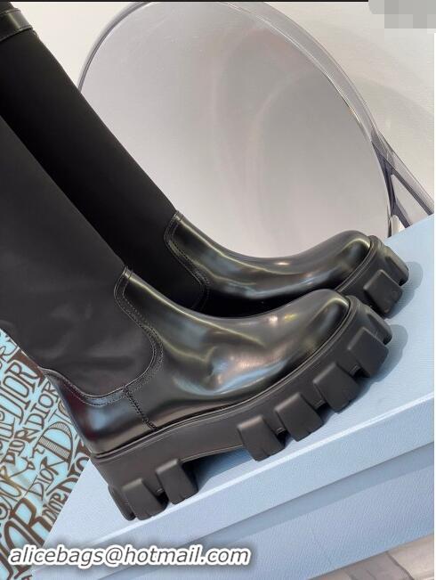 Spot Bulk Prada Brushed Leather and Nylon High Boots with Pocket P102904 Black 2024