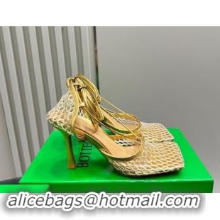 Reasonable Price Bottega Veneta Stretch Lace-Up Sandals 9cm in Mesh and Leather Gold 903033