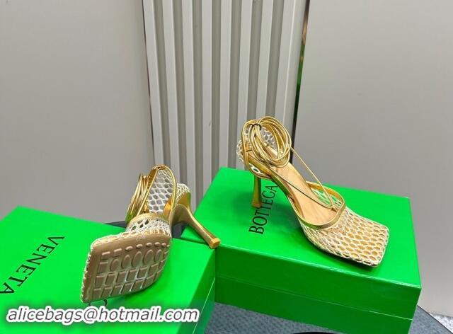 Reasonable Price Bottega Veneta Stretch Lace-Up Sandals 9cm in Mesh and Leather Gold 903033