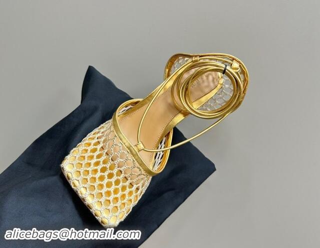 Reasonable Price Bottega Veneta Stretch Lace-Up Sandals 9cm in Mesh and Leather Gold 903033