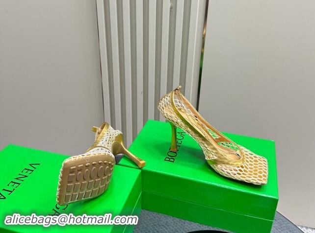 Sumptuous Bottega Veneta Stretch Sandals 9cm in Mesh and Leather Gold 903037