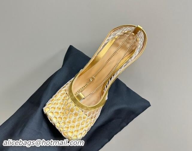 Sumptuous Bottega Veneta Stretch Sandals 9cm in Mesh and Leather Gold 903037