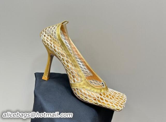 Sumptuous Bottega Veneta Stretch Sandals 9cm in Mesh and Leather Gold 903037