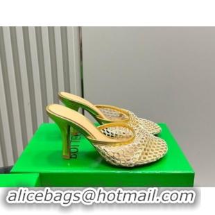 Purchase Bottega Veneta Stretch Slides Sandal 9cm in Mesh and Leather Gold 903038